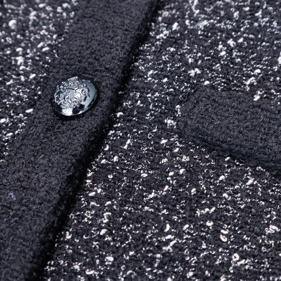 H&M Black White Textured Weave Wool Blend Tweed Lined Jacket Womens Size L - Picture 9 of 14